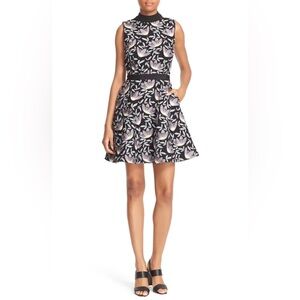 NWT Self-Portrait Blue Peony Mini Dress, Size 8 Fit and Flare Jacquard Floral